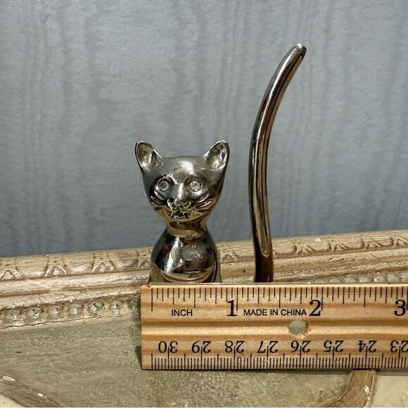 Vintage Silver Tone Kitty Cat Ring Holder - Picture 8 of 10